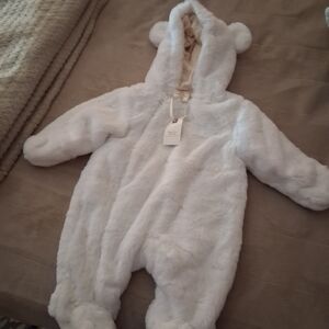 Cozy White Fleece Baby Footie with Bear Ears
